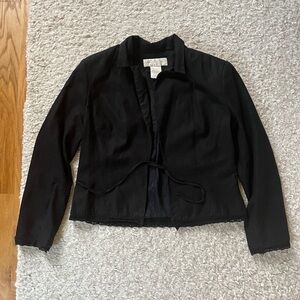 Vintage Linen Blend Black Jacket with Tie